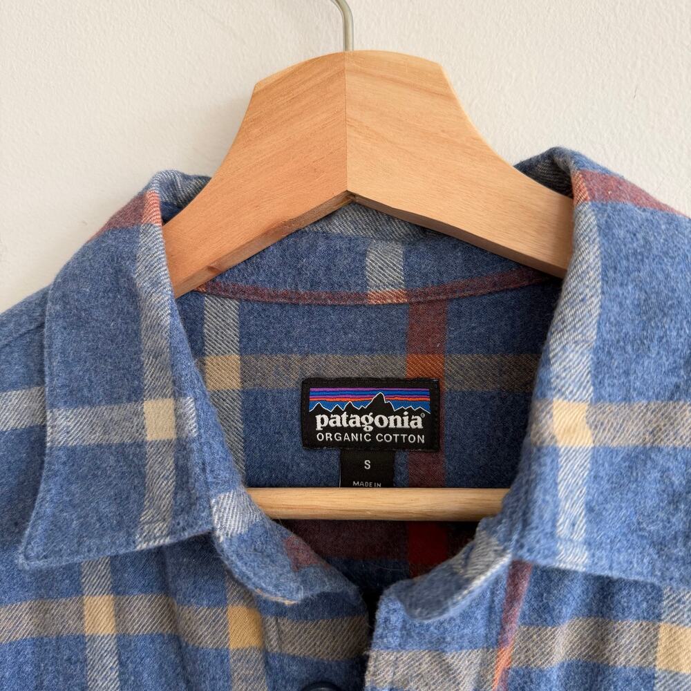 Patagonia Fjord Flannel Plaid Organic Cotton Button Up Shirt Blue S - Picture 6 of 10